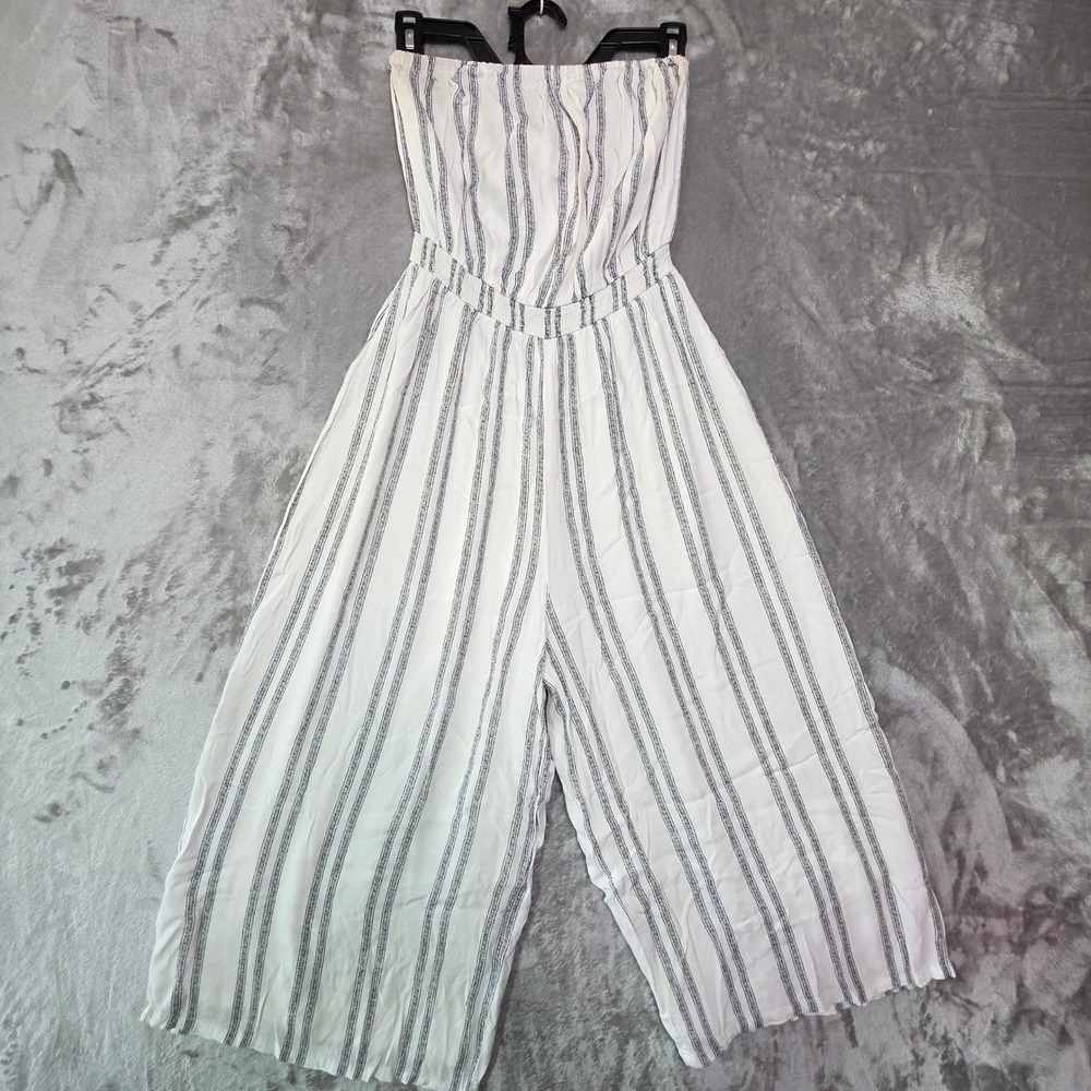 Silence + Noise Womens Strapless Striped Wide Leg Jumpsuit Cream Black Size M